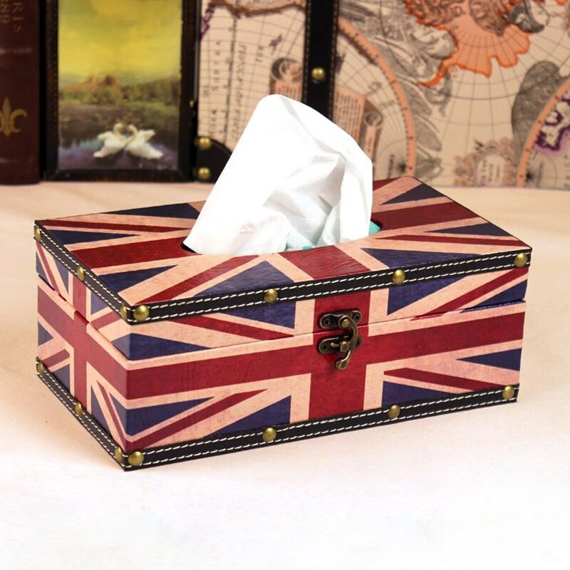 蝶梦轩 纸巾盒皮革英国旗帜酒店餐桌创意欧式家用车用客厅办公室抽纸盒 英国国旗纸巾盒