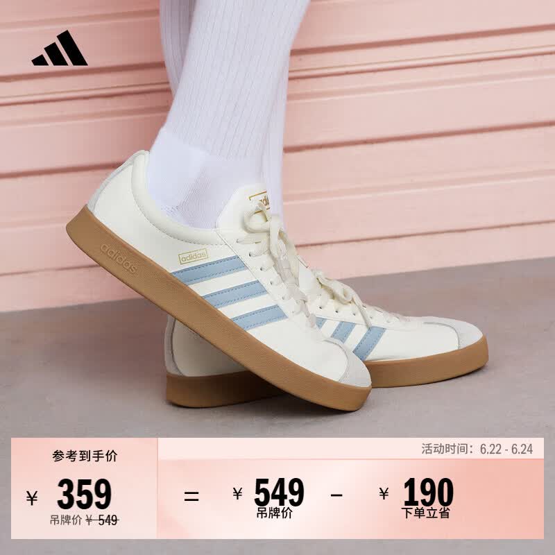 adidas「T头鞋」VL COURT 2.0复古休闲板鞋德训鞋阿迪达斯轻运动   汉玉白/蓝色/金色 (推荐女生买小半码)   37