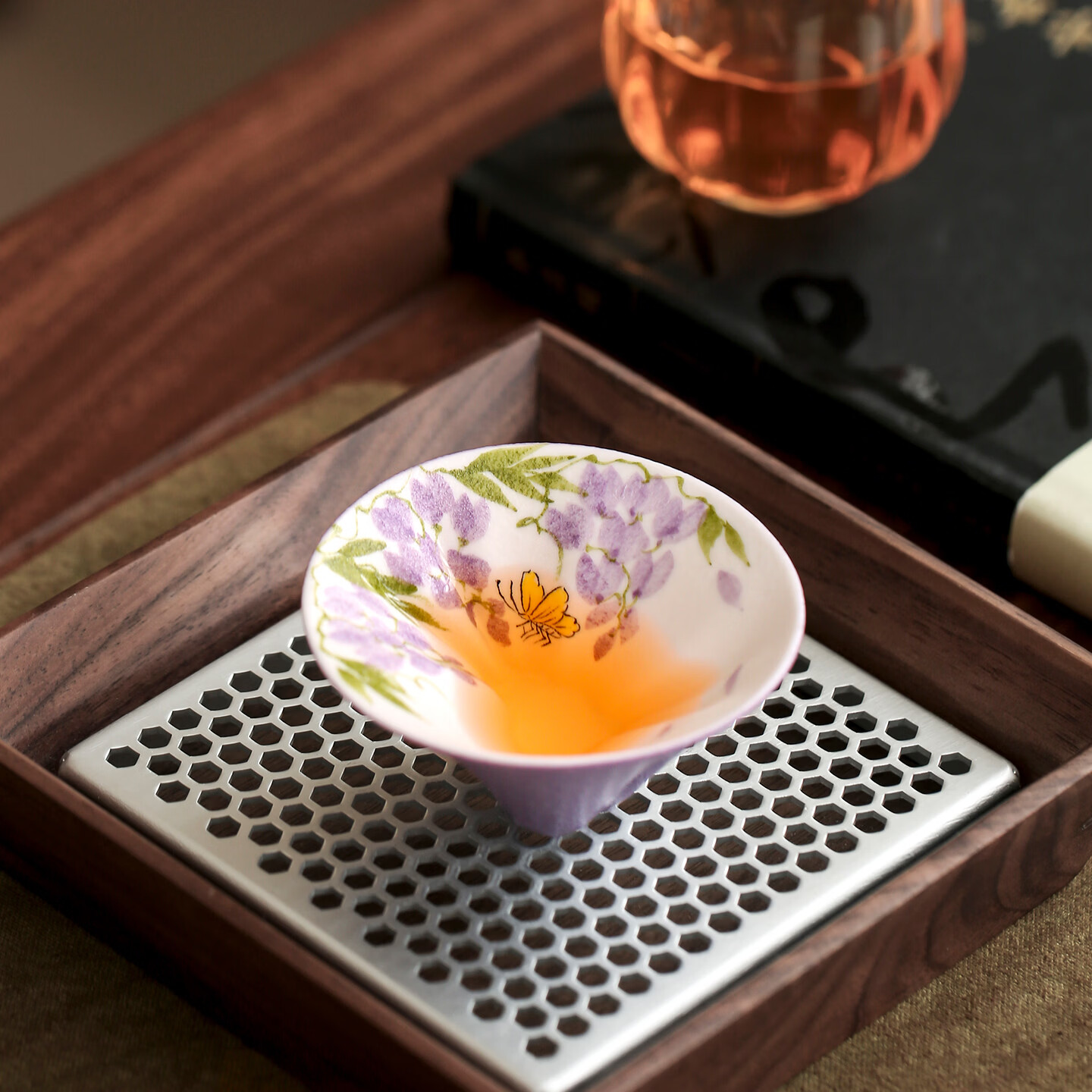 元禾厚望陶瓷主人杯藏猫单杯茶杯男女士个人专用茶具家用好看独特喝茶杯子 紫藤戏蝶-藏猫杯(礼盒装) 无规格