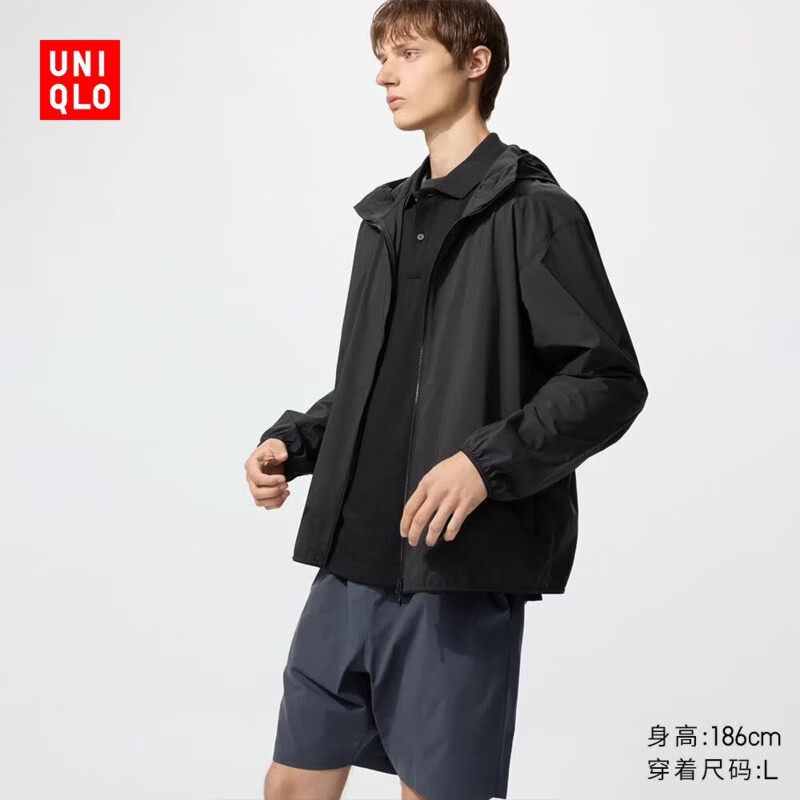 优衣库便携式防紫外线连帽外套男装女装/防晒衣26春夏新款482210 482210/09黑色 L