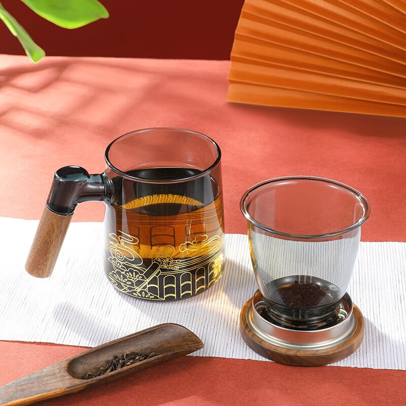 上新了文创 故宫泡茶杯 茶水分离杯 文创玻璃水杯礼盒生日礼物男士送朋友 浮云沉香玻璃泡茶杯