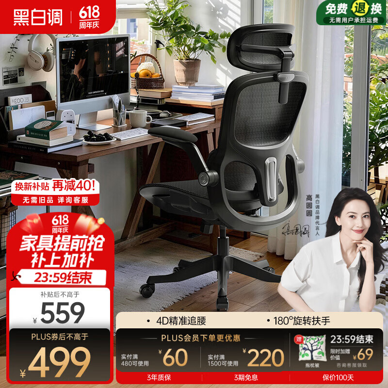 黑白调P2Pro二代人体工学椅电脑椅办公椅电竞椅子人工力学座椅4D腰托