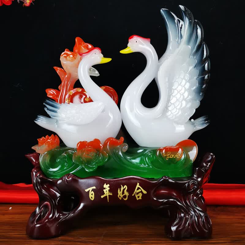 石玥百年好合天鹅摆件一对新房客厅家居摆设装饰物品闺蜜朋友结婚送礼 甜蜜美满长23高29cm