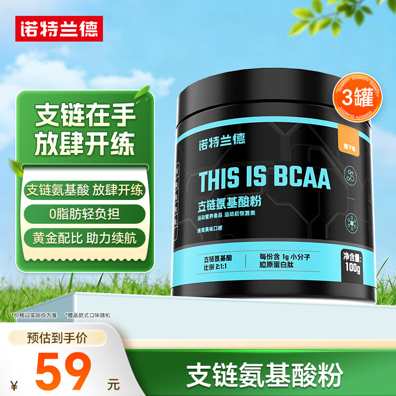 诺特兰德bcaa支链氨基酸运动健身补剂官方旗舰店 【橙子味】(约40天用量) 100g*3罐