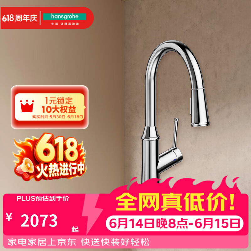 汉斯格雅（Hansgrohe）厨房单把手抽拉式厨房龙头单出水双出水模式 T型抽拉龙头-72822007