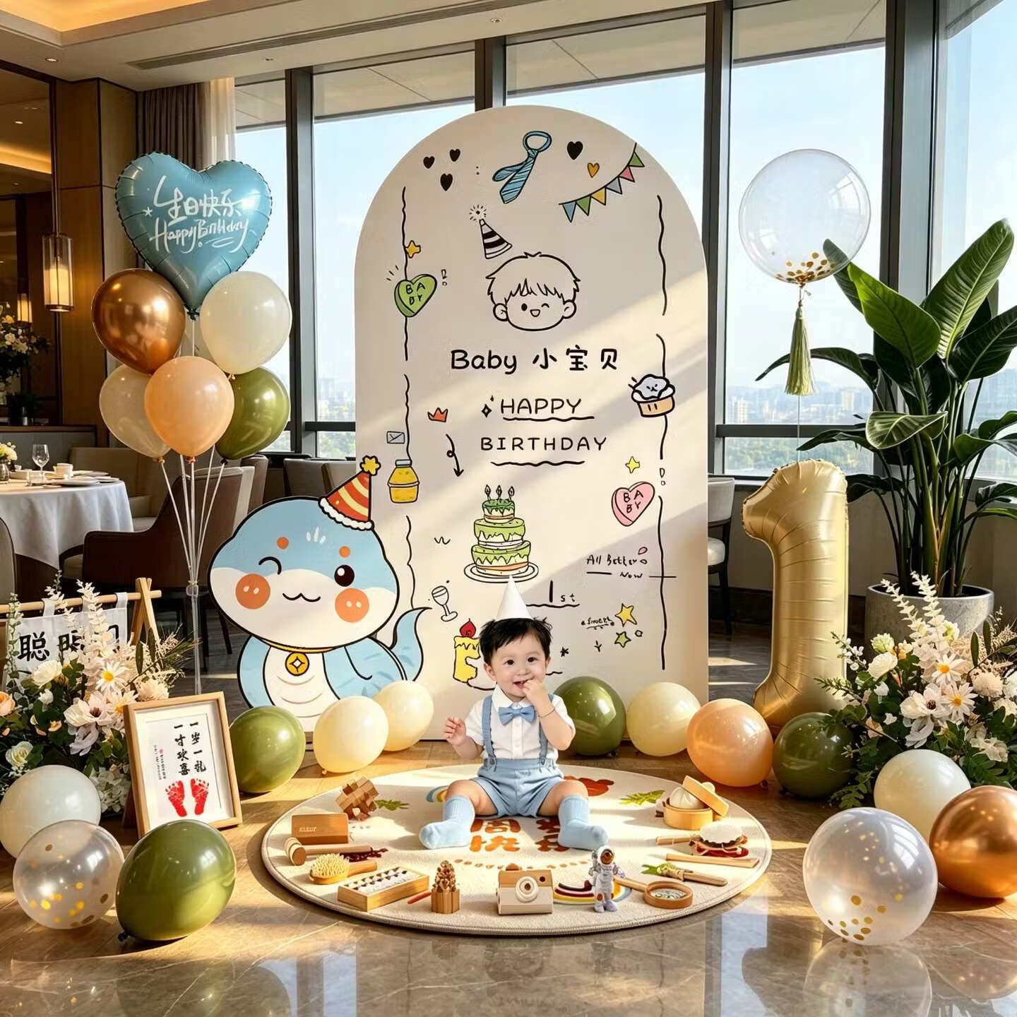 火红日子宝宝一周岁生日场景布置氛围感装饰男女孩ins风抓周宴背景墙套装 【1.2米-男宝】周岁KT板-仅背景板