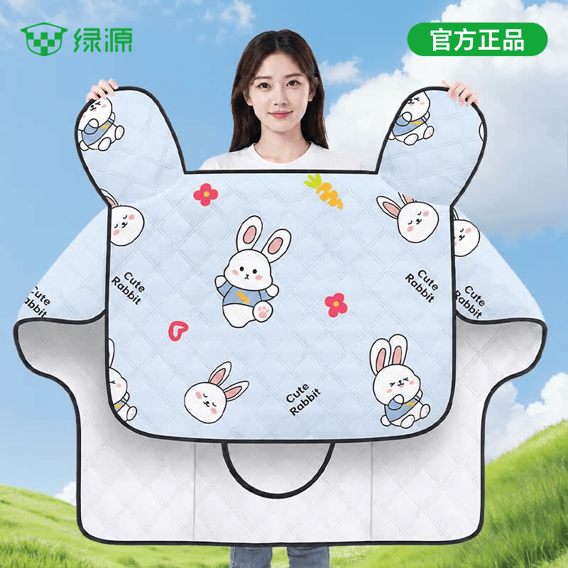 绿源（Luyuan）电动车挡风被夏季防晒遮阳薄款电瓶摩托车防水遮阳罩卡通四季通用 浅蓝-小蓝兔【夏季薄款+加宽侧翼】