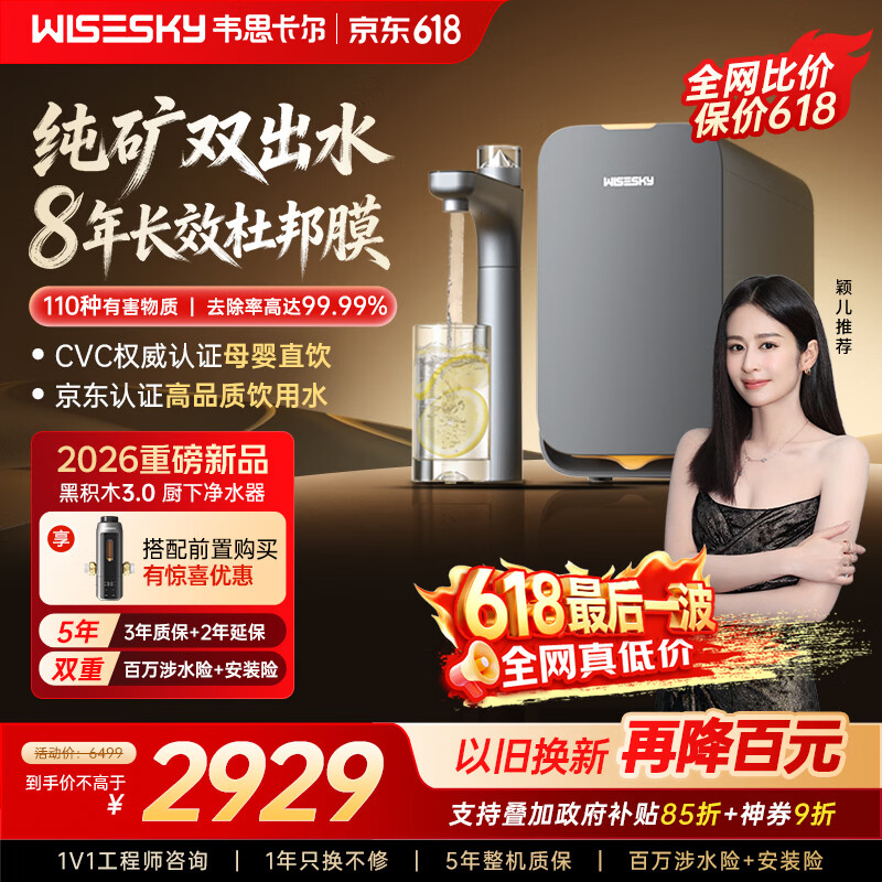 WISESKY韦思卡尔黑积木3.0纯矿双出水厨下净水器ro反渗透M5净水机家用