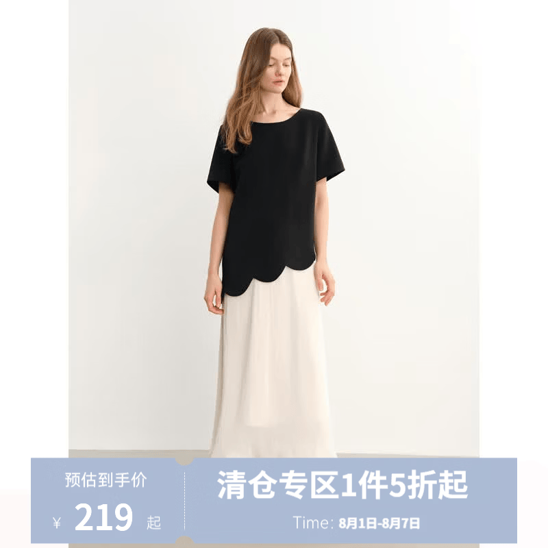 独束（DUSHU）大码女装撞色拼接假两件连衣裙2025夏季新品设计感减龄气质裙 赫本黑（短袖） M （尺码：1）