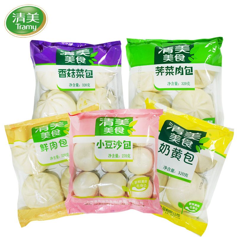 食怀上海清美包子多口味系列5包组合装冷藏健康营养速食早点 鲜肉2奶黄2豆沙1共5包