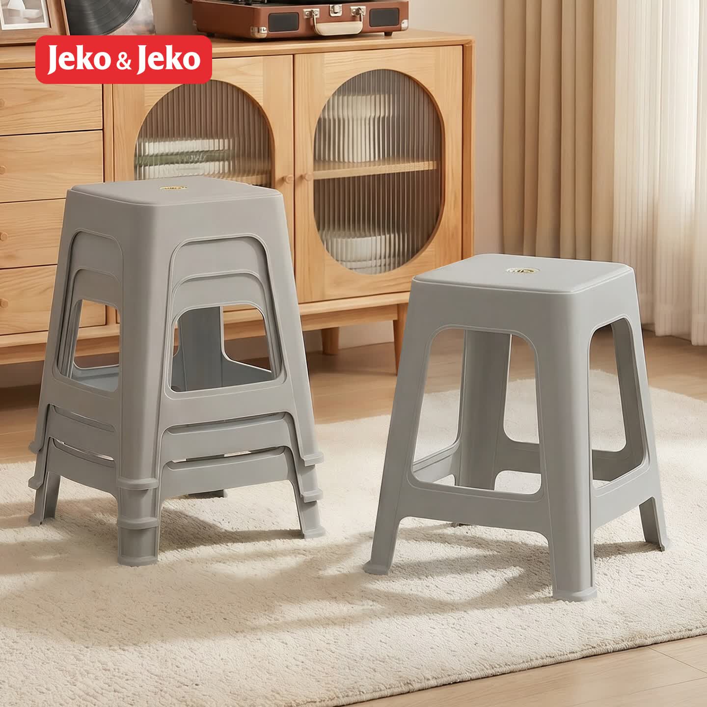 JEKO&amp;JEKO塑料凳子家用高凳加厚成人马桶凳可叠放小凳子浴室卫生间板凳方凳