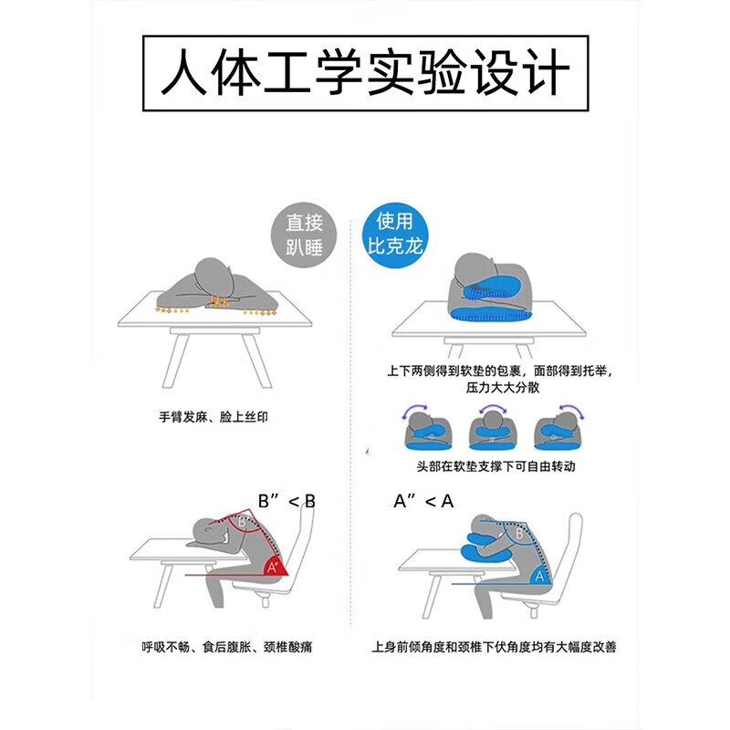BIKRON比克龙小学生午睡枕趴睡枕初高中生儿童桌上午休抱枕办公午休神器 麋鹿樱花粉 含枕芯 建议身高1.6m-1.9m者使用