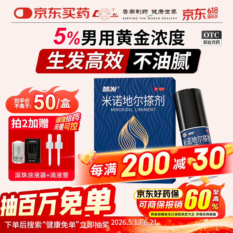 鲁南慧发 米诺地尔搽剂 5％60ml脱发严重男专用防脱生发固发斑秃发际线增长液洗发水脱发白发酊搽剂泡沫凝胶