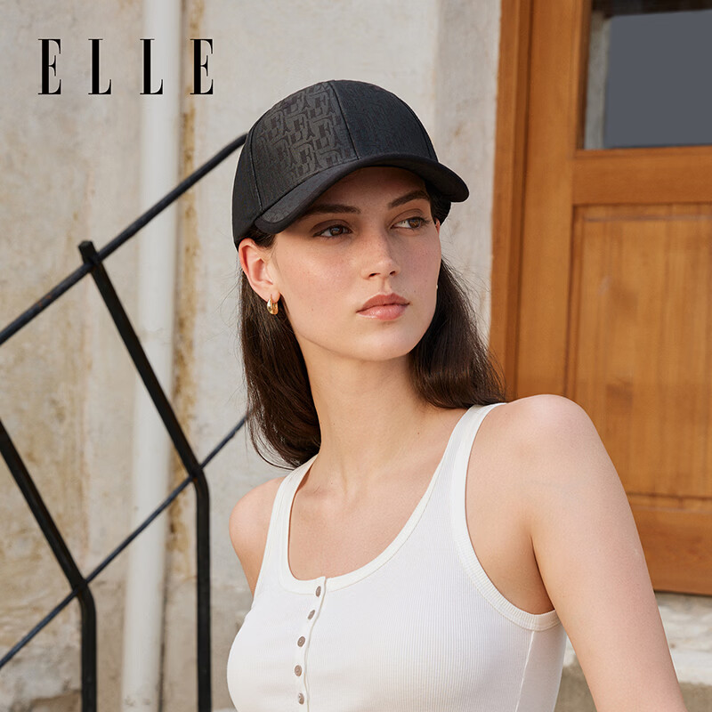 ELLE棒球帽男女时尚情侣鸭舌帽户外遮阳防晒提花帽子可调节 经典黑 M 56-58cm