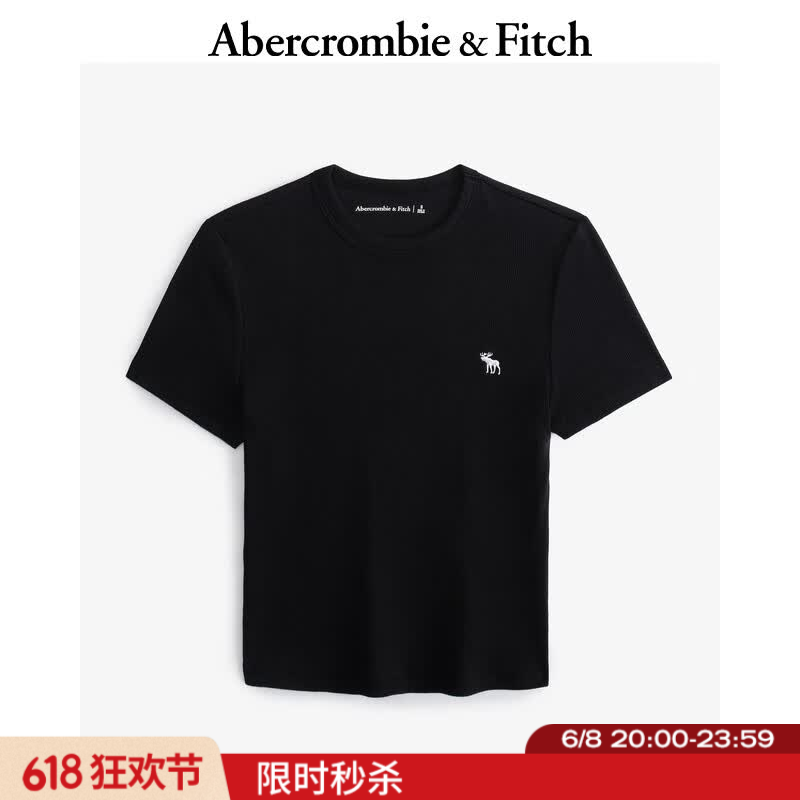 Abercrombie &amp; Fitch经典小麋鹿图案美式短袖内搭打底T恤上衣25夏季女装139-5272 黑色 XXS (160/76A)