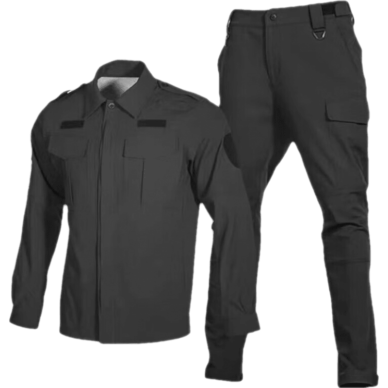 戌衛(wèi)新式戰(zhàn)術(shù)速干衣保安服男套裝教官多功能訓練服體能服物業(yè)執(zhí)勤服 黑色長袖套裝加絨款 160