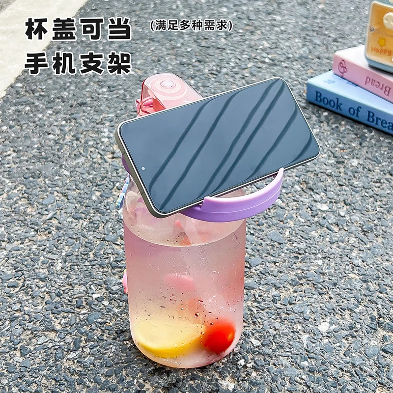 【厂家直发】夏季水杯女生大容量便携提手塑料吸管杯子办公室高颜 绿色