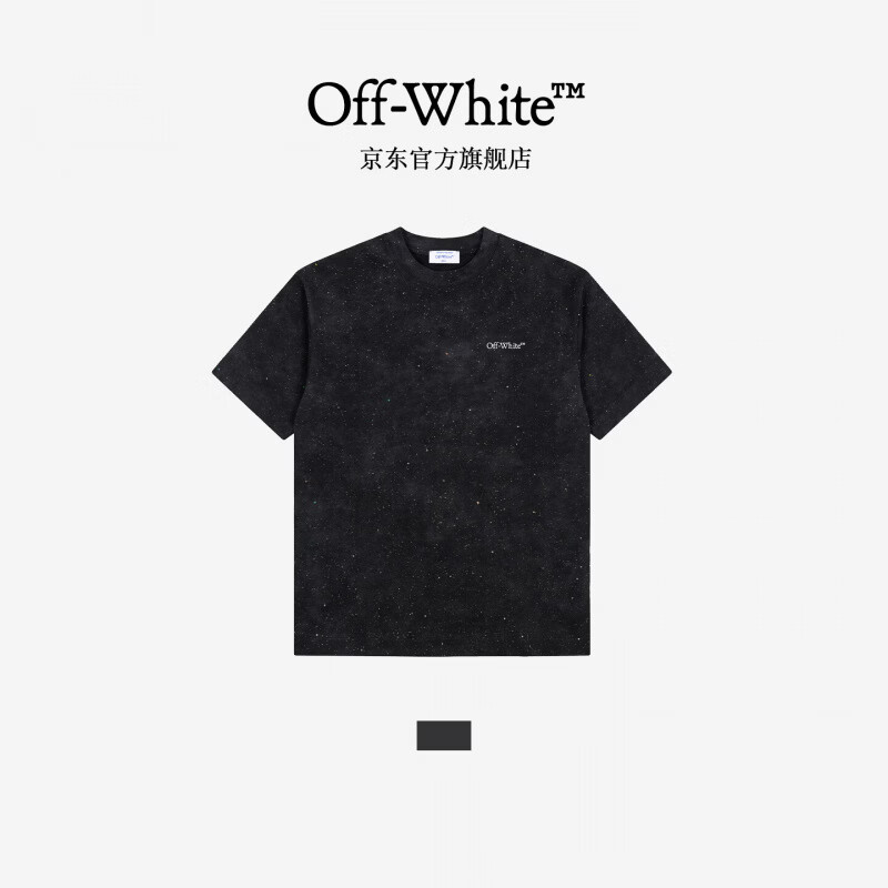 OFF-WHITE™短袖t恤男士夏季宽松重磅星空印花圆领半袖情侣款纯棉潮牌上衣 黑色 L