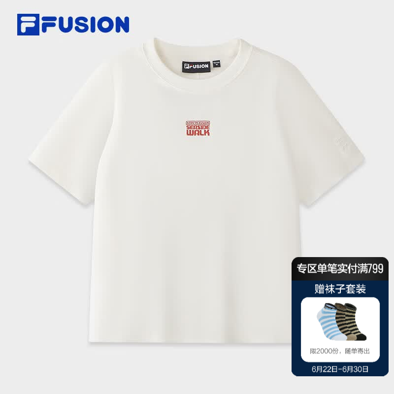 FILA FUSION斐乐潮牌女子针织短袖衫2026秋季新款休闲上衣修身T恤 云白色-WT XL 175/92A/XL