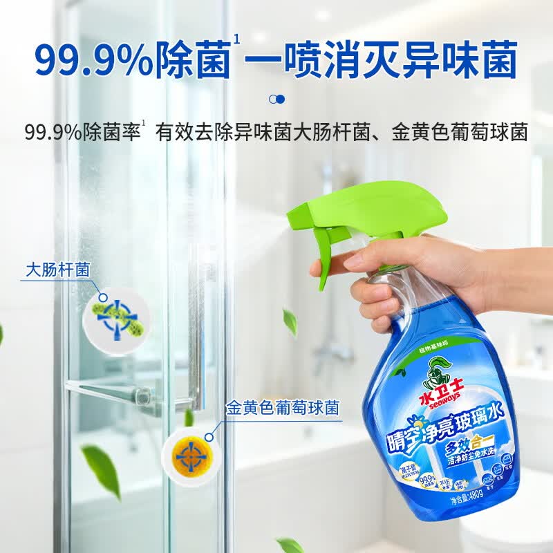 水卫士玻璃清洁剂480g浴室车窗清洁剂家用擦窗卫生间去除水垢水渍神器 【之选】水卫士玻璃清洁剂480g*3瓶