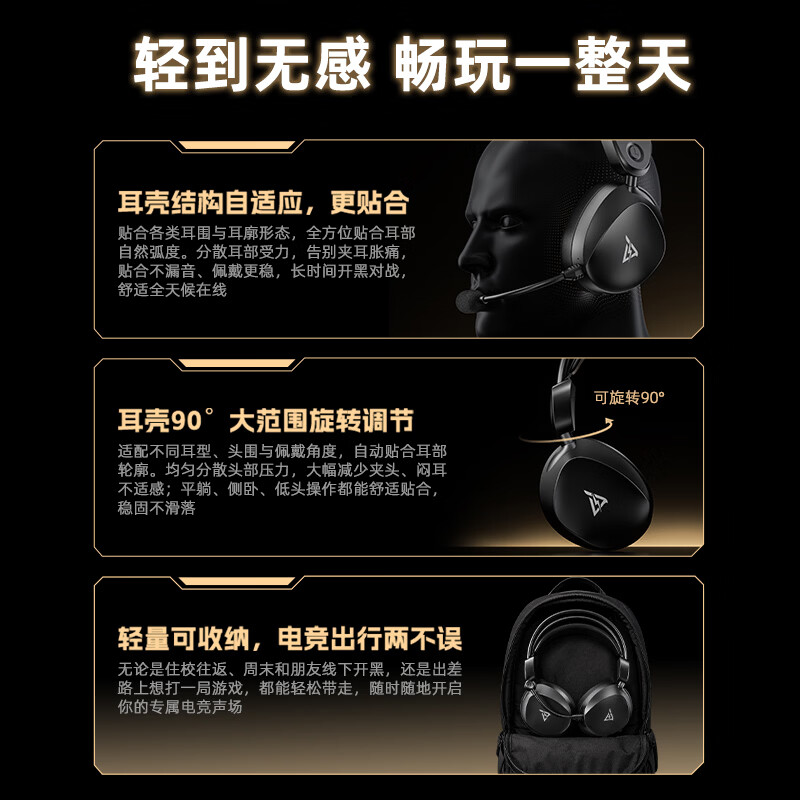 钛度破晓凌THS333游戏耳机头戴式四模无线蓝牙7.1环绕音有线2.4G电竞专用fps三角洲无畏契约CS听声辨位 星辰黑旗舰版【2.4G\蓝牙\有线四模超长续航】 支架款【标配+桌面耳机支架】
