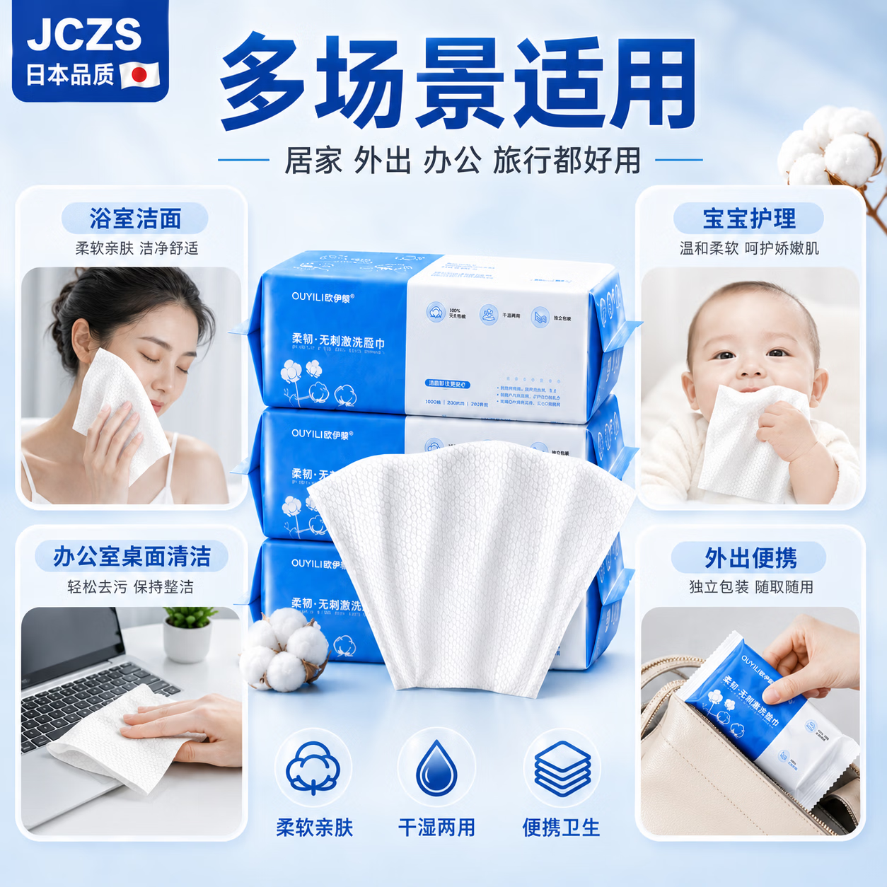 JCZS德国洗脸巾一次性纯棉加厚洗面擦脸洁面巾卸妆抽取式 新款加大加厚款珍珠纹100片*5包