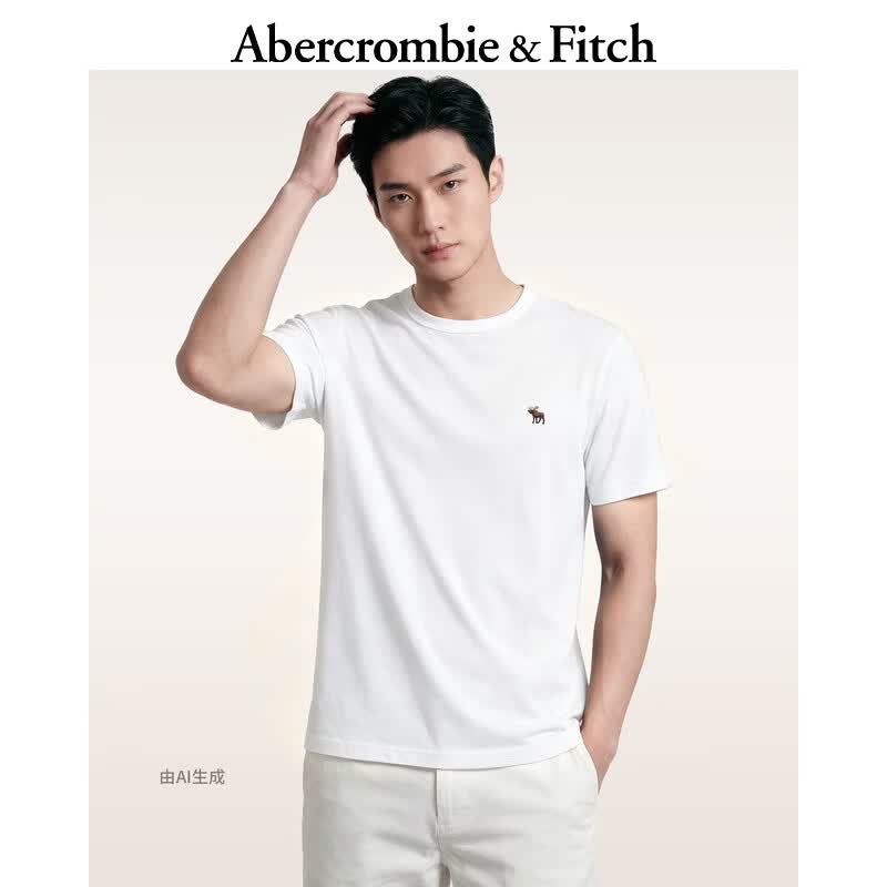 Abercrombie &amp; Fitch经典小麋鹿图案情侣柔软纯棉短袖T恤上衣26春夏男装124-6014 白色 M (180/100A)