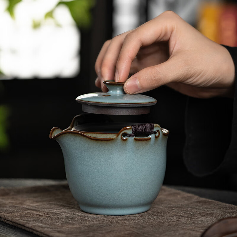 言洲西园堂 铁胎汝窑手抓壶防烫陶瓷茶壶单壶大容量功夫茶具泡茶壶 手抓壶（铁胎汝窑）