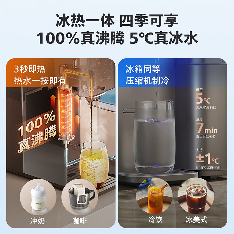 飞利浦(PHILIPS)台式净水器冰境D1 制冷即热直饮一体机 净化矿化净水机家用免安装 RO反渗透过滤台式净饮机ADD6878 【冰境D1-气泡水机套装】ADD6878+气泡水机