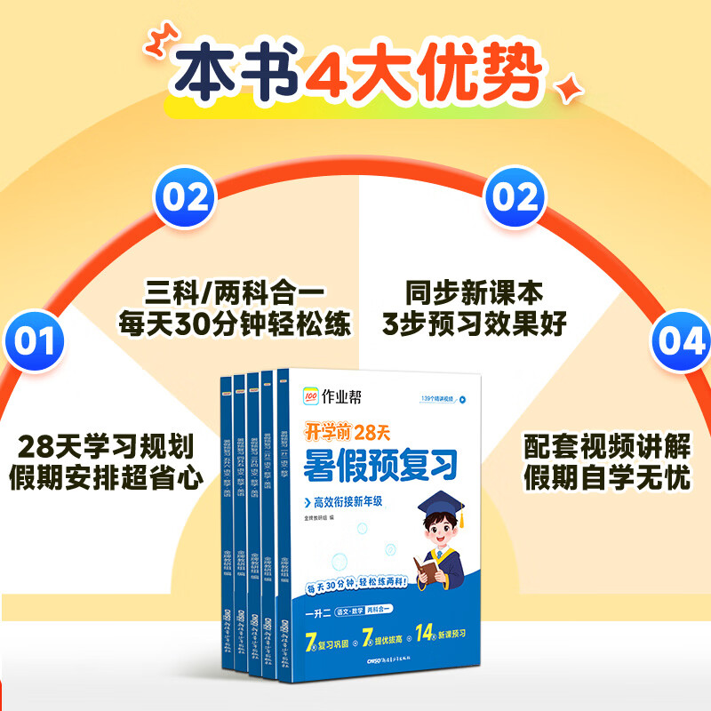 作业帮2026新版暑假预复习一本通 语文数学英语三科合一开学前28天高效衔接新学期二三四五六年级适用全国通用 【2026新版】暑假预复习一本通 【四升五】语数英三合一(赠暑假背诵册+计算册)