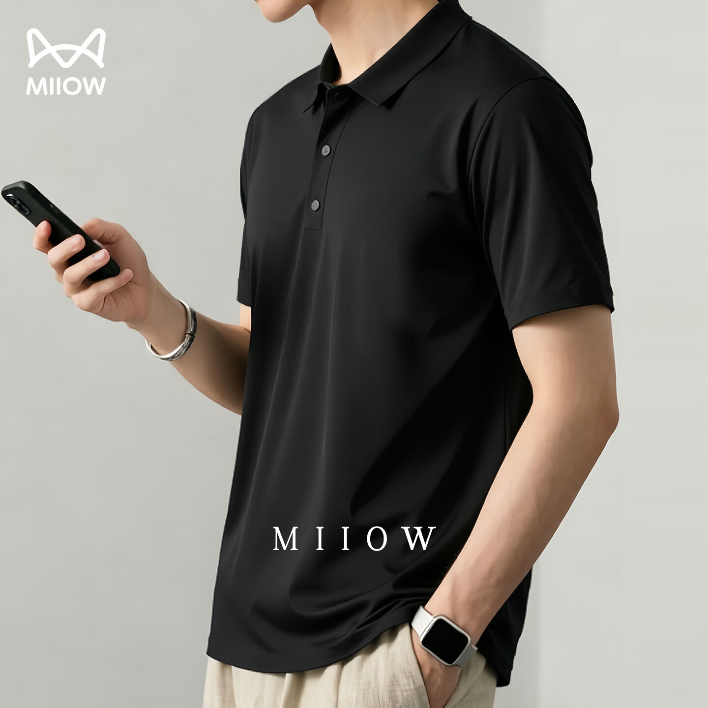 猫人冰丝速干polo衫男短袖夏季新款休闲运动上衣t恤衫衣服 曜石黑 【冰感速干-父亲节礼物】 XL /180(140-160斤）