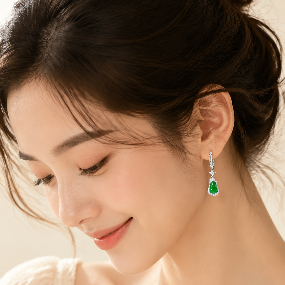 GUSKI珠宝品牌耳环女天然翡翠葫芦新款设计高级感纪念日生日礼物送女友 【刻字/贺卡】下单请留言或备注