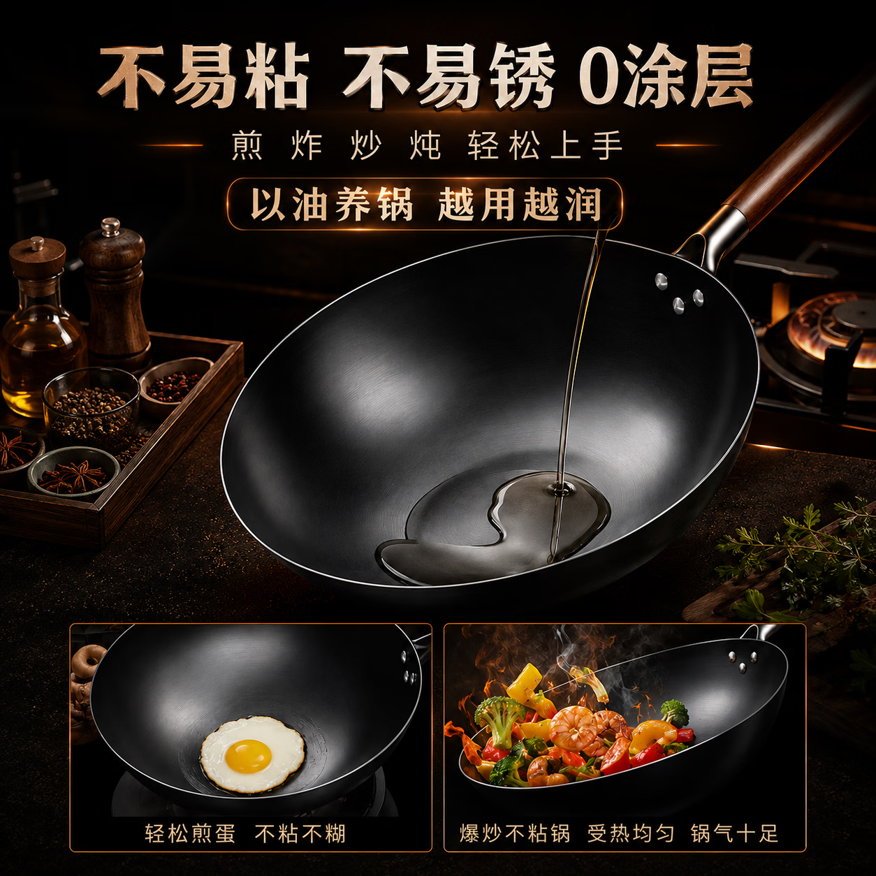 皓石章丘炒锅家用铁锅无涂层不粘锅已开锅传统老式精铁炒菜锅燃气灶用 【已开锅】 36cm 单锅 适合6-9人