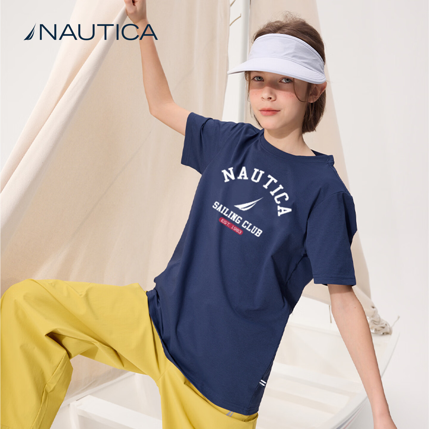 诺帝卡(NAUTICA)吸湿速干儿童抗菌短袖NAUTICA中大童青少年26夏新款户外防晒圆领T 深紫 170