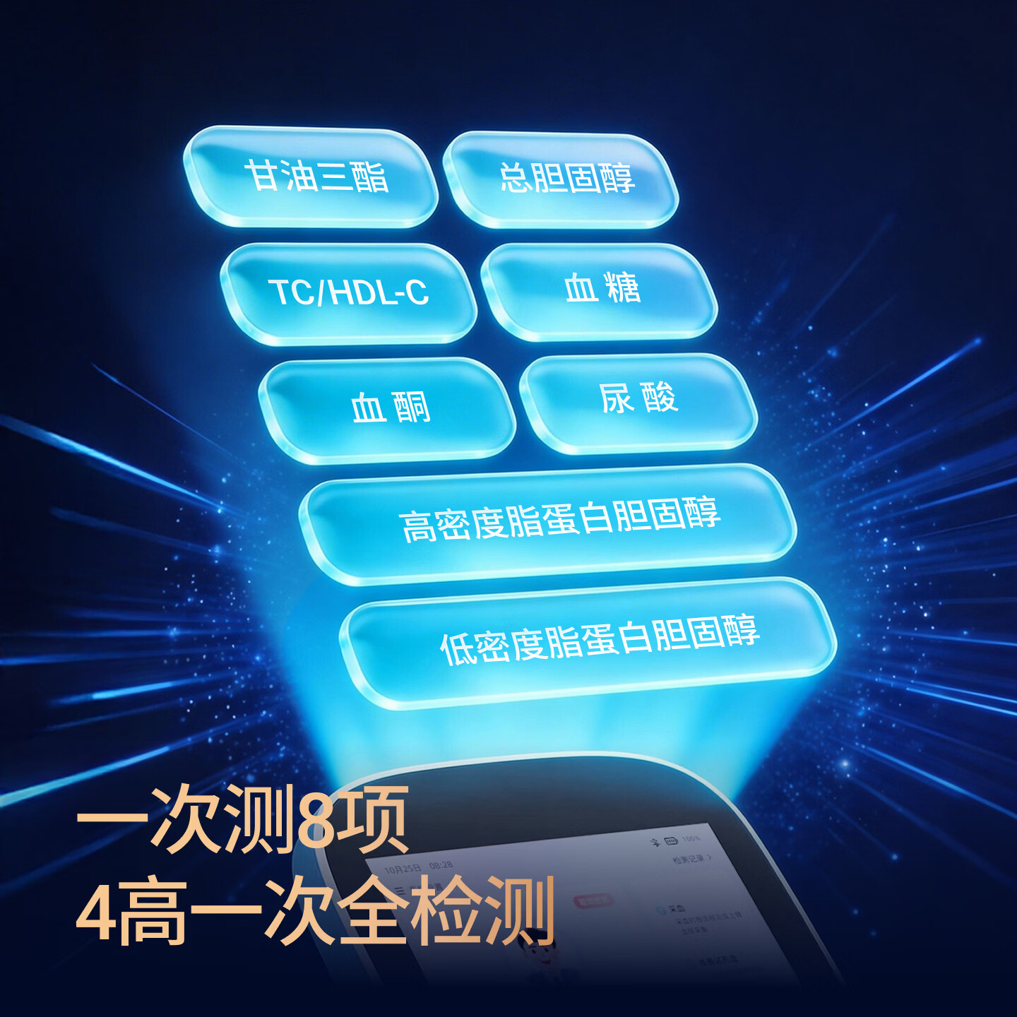 逸捷 血糖尿酸血脂血压8功能一体机家用体检仪总胆固醇甘油三酯医用级 【院内同款】8功能体检机+4盒试剂盒