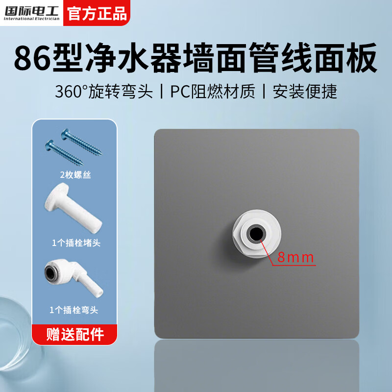 国际电工净水器水管墙面安装面板净水机管子插座管线机饮水机2分PE管插板 灰色【2分单进单出】净水器盖板