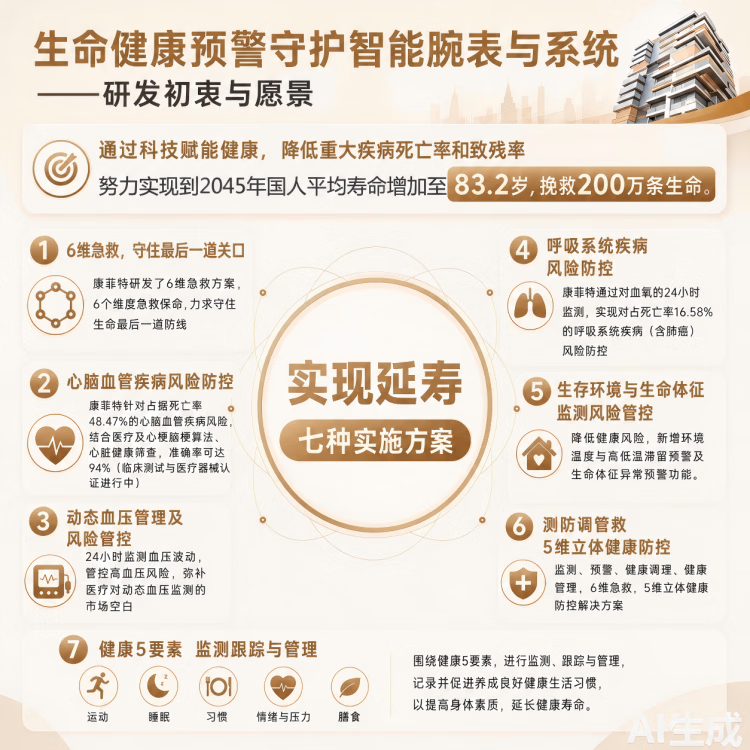 康菲特心梗脑梗健康监测手表高危自动求救血压心率血氧动态监测五脏风险睡眠趋势中风预警父母情人节礼物 锖石黑 T1心脑血管预警 心脑血管疾病预警
