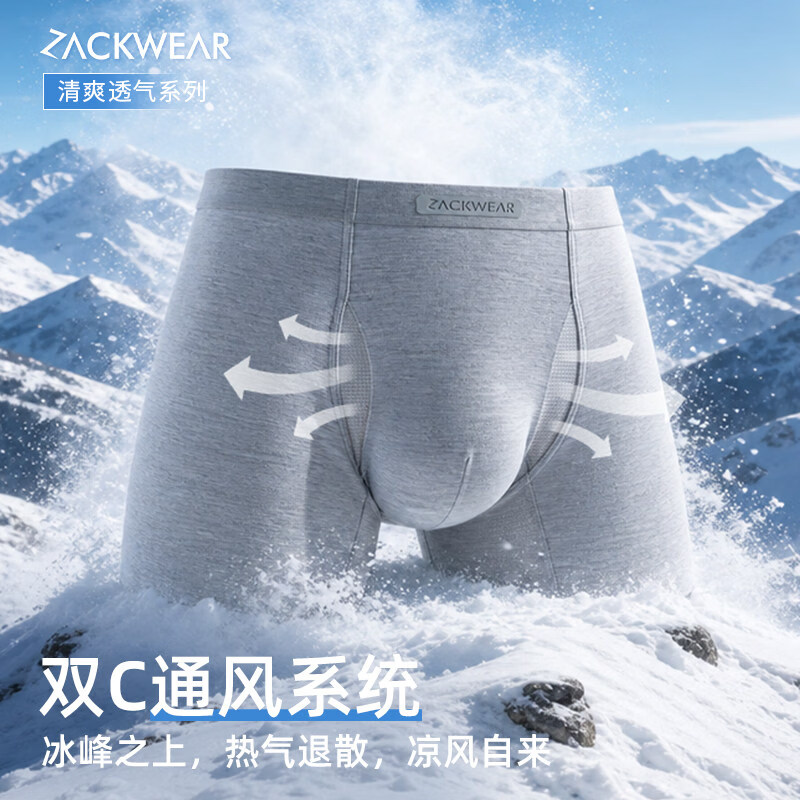 Zackwear夏季新款凉感双C囊袋洞洞内裤透气舒适无痕男士内裤男款四角平角 烟雨灰+落日棕+暮山灰 2XL (135-155斤)