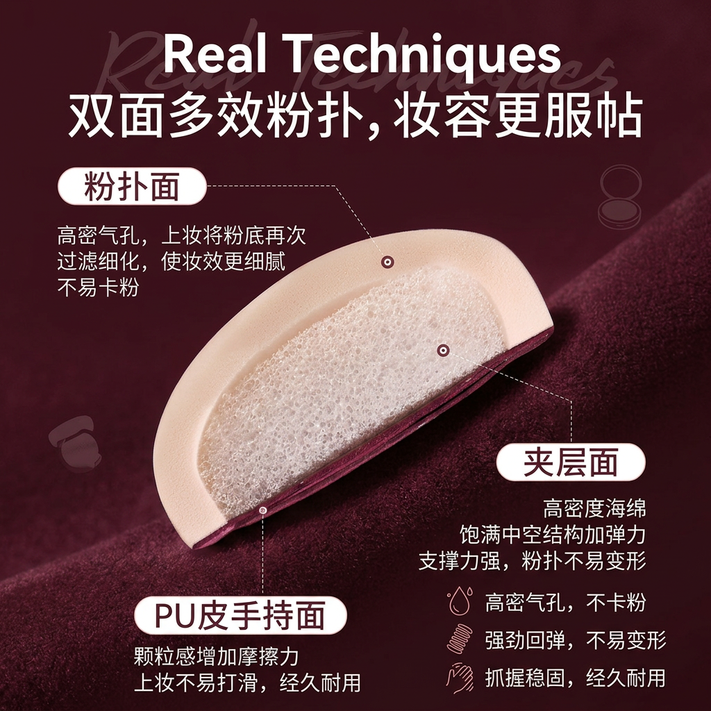 real TechniquesRT迷你拇指粉扑便携手指粉扑眼部遮瑕专用美妆博主同款旅行粉扑 RT樱桃系列-拇指粉扑 3枚