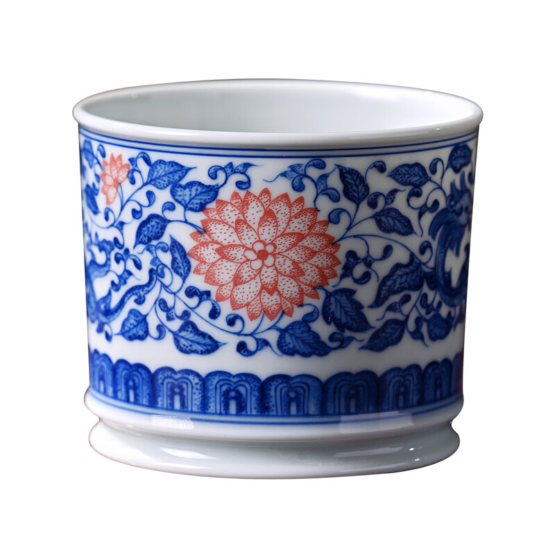 博晓(BOXiAO)景德镇高档陶瓷功夫茶具手绘青花瓷主人杯单杯品茗杯喝茶杯子大号 青花红彩螭龙缠枝莲纹容天杯