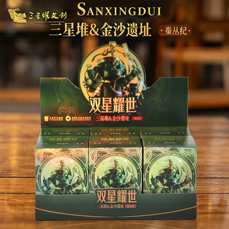 三星堆博物馆新款文创双星耀世三星堆金沙遗址博物馆联名盲盒公仔手办四川城市旅游纪念品送男孩女孩子伴手礼物 双星耀世三星堆金沙遗联名盲盒（端盒）