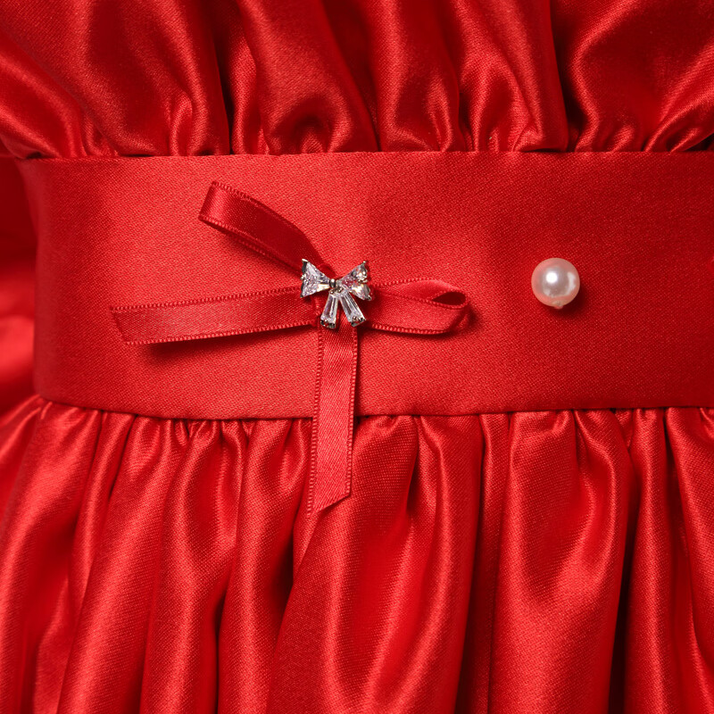 HANAKIMI麒美英国花童钢琴演出服定制红色新年礼服生日礼物女童公主裙 红色 110