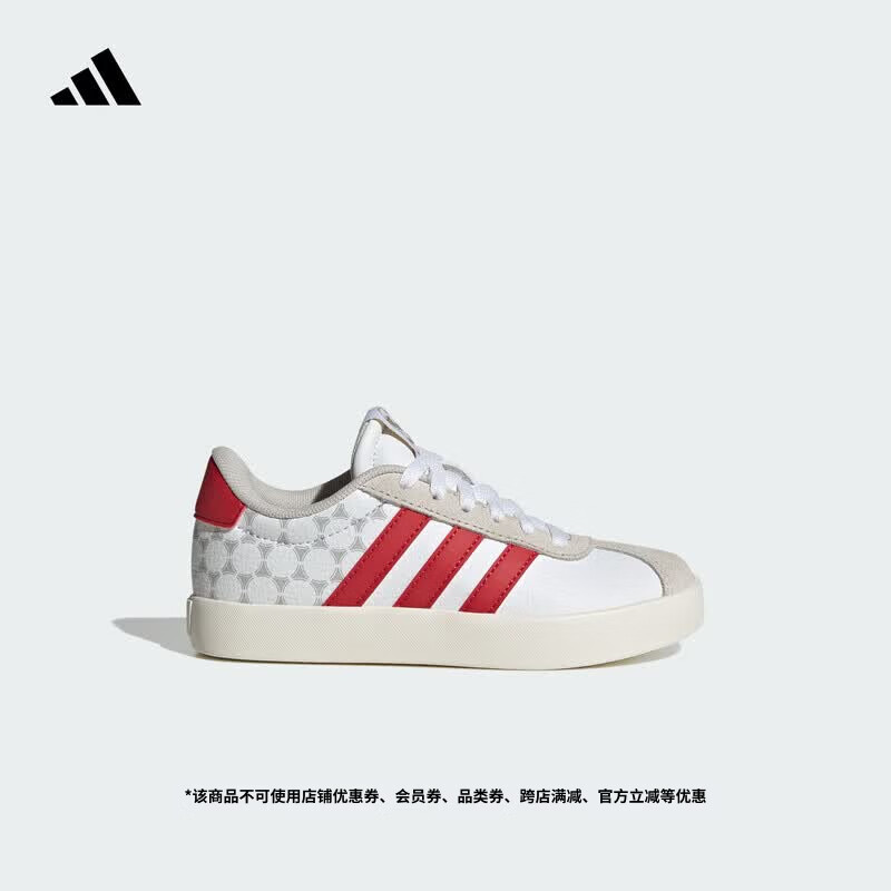 adidas男大童「T头鞋」VL COURT 3.0休闲板鞋德训鞋阿迪达斯官方   白/学院红/汉玉白   35.5