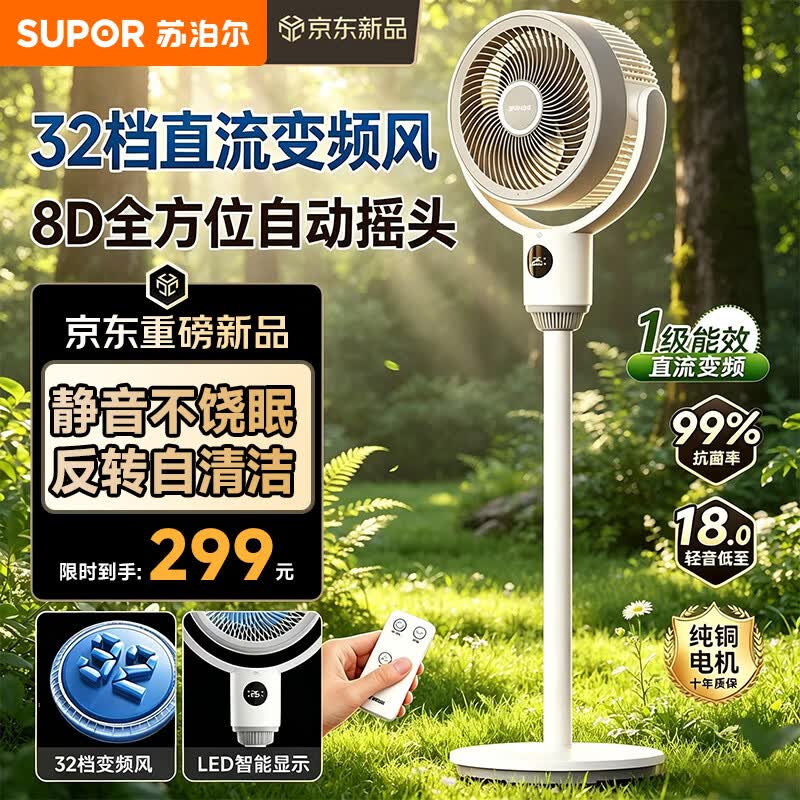 苏泊尔（SUPOR）【32档直流变频】风扇落地扇一级能效静音遥控轻音落地空气循环扇落地扇家用卧室EFC-120A-20