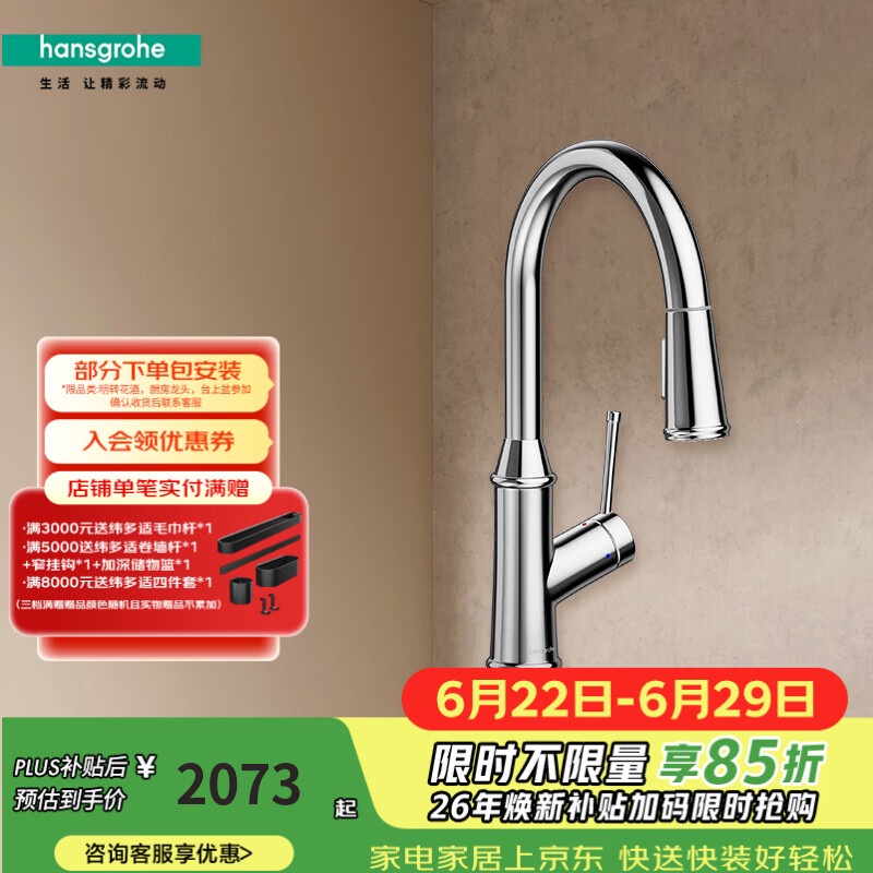 汉斯格雅（Hansgrohe）厨房单把手抽拉式厨房龙头单出水双出水模式 T型抽拉龙头-72822007