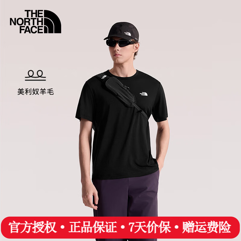 The North Face北面短袖T恤男26春夏新款户外运动休闲美利奴羊毛亲肤半袖8JMY JK3/宇宙黑 2XL /185/116A