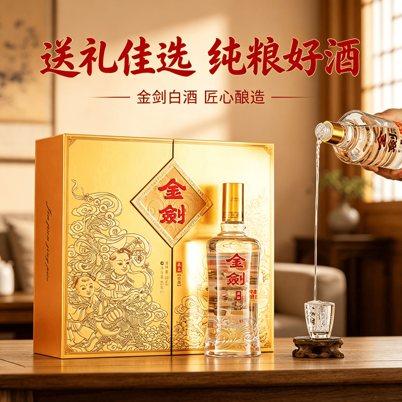 剑南春  金剑晶品 浓香型白酒 过节送礼 52度 480mL 2瓶 金盒
