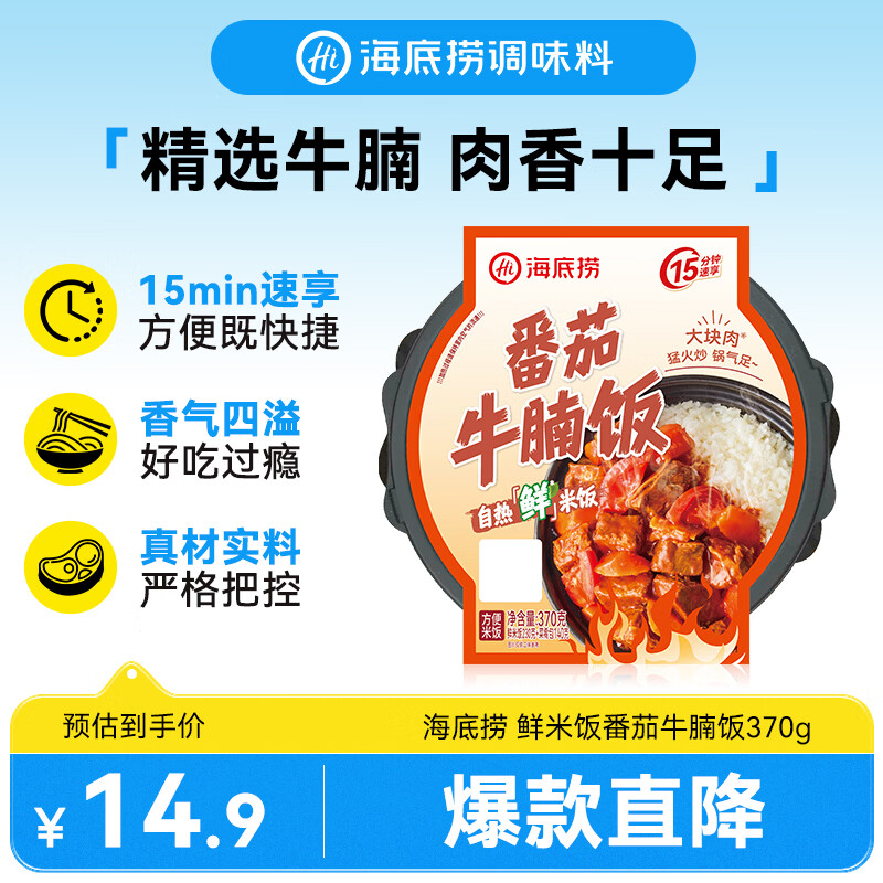 海底捞自热米饭方便速食大分量午餐夜宵自热鲜米饭番茄牛腩饭370g