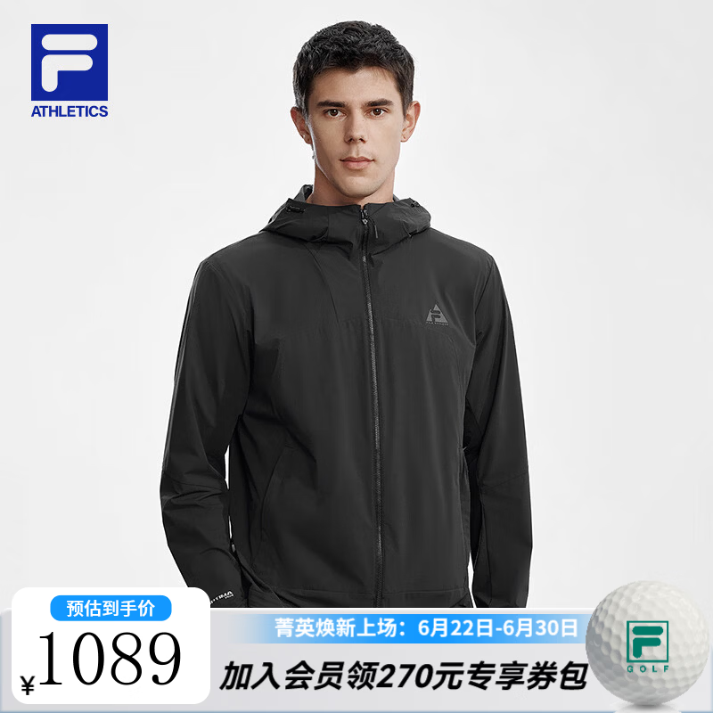 FILA宁泽涛同款斐乐官方男外套26夏新款户外运动防晒轻薄连帽上衣 深黑-BK 2XL 185/104A/XXL