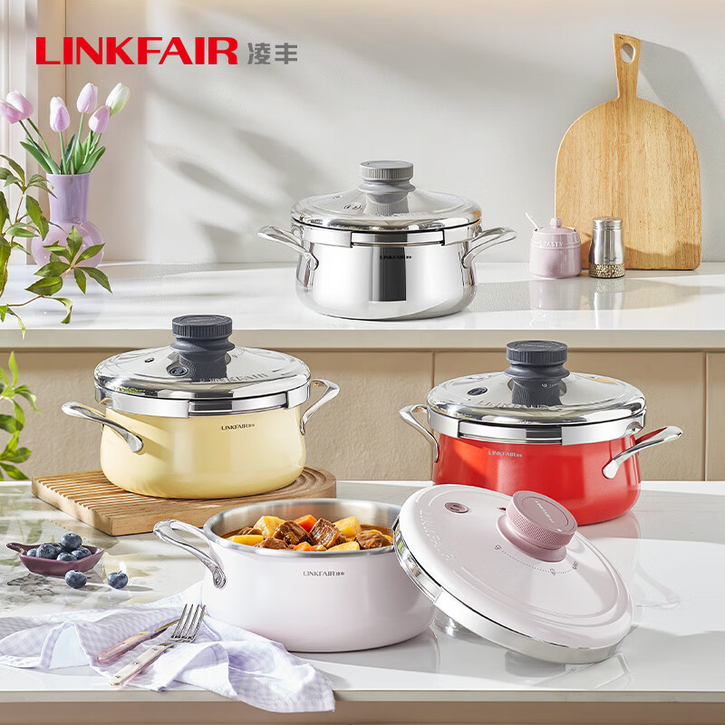 凌丰(LINKFAIR)LINKFAIR/凌丰居家厨房必备4升星河系列304高压锅多功能炖煮焖煮 原色 22cm